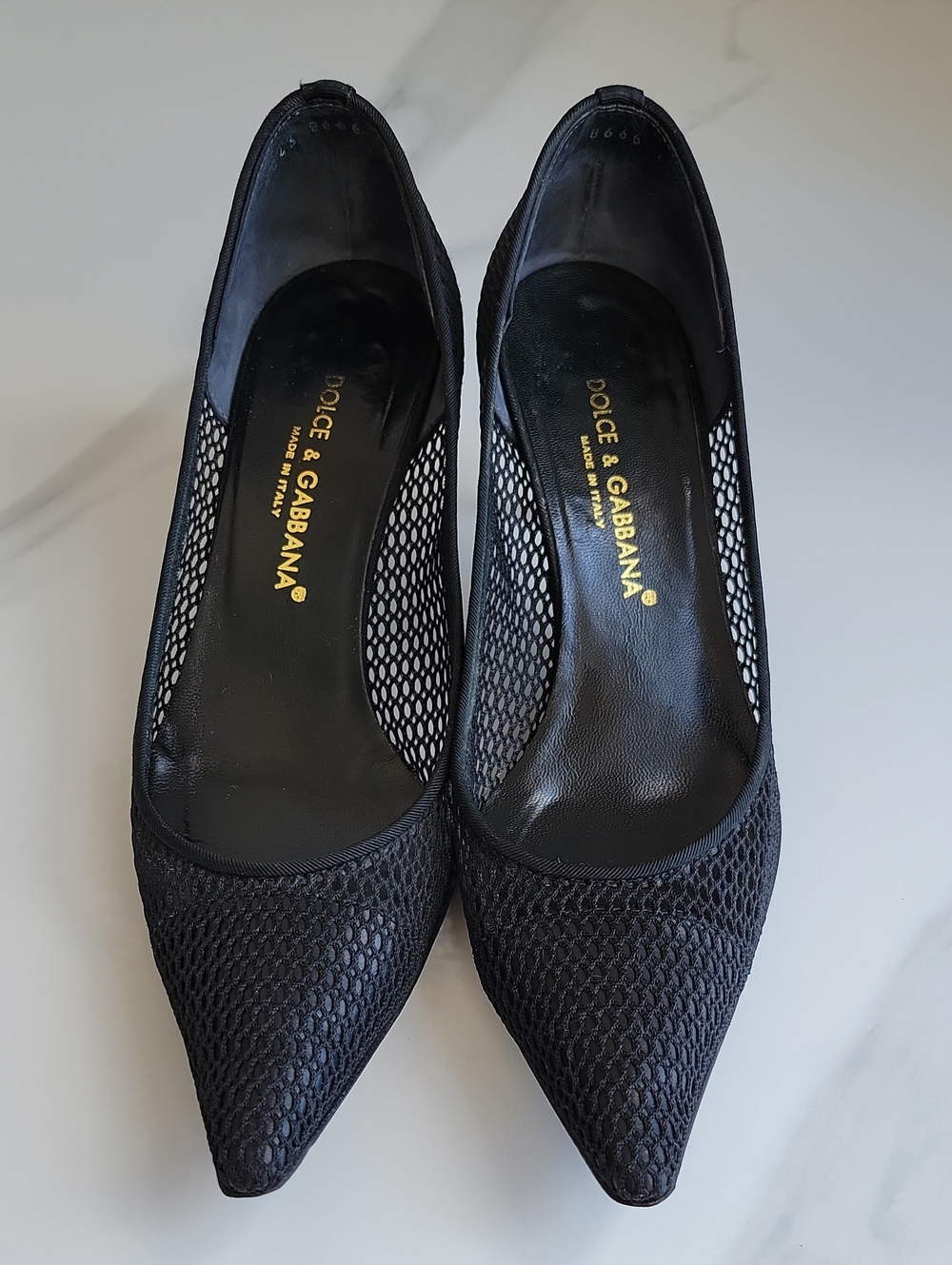 Dolce & Gabbana Black Pointed Mesh Kitten Heels